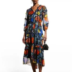 Kobi Halperin floral boho flowy tiered long sleeve midi dress - Small NWOT